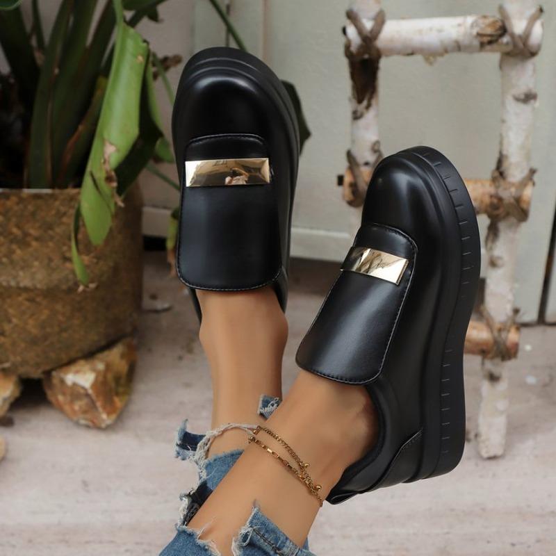Fashion Platform Single Slip-on Metal Women's Casual Flats