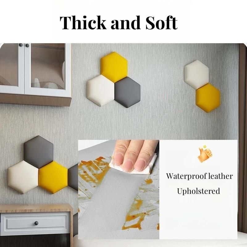 1pc Hexagonal 3D Wall Stickers Upholstered Wall Panels Anti-collision Peel and Stick Headboard Self Adhesive Leather Soft Bag