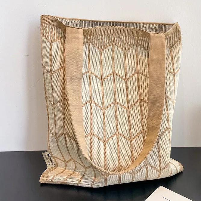 

WTEMPO Striped Travel Handbags Stylish Chinese Style Underarm Single-shoulder Bags Ethnic Style Double-shoulder Knitted Bags 1pc хаки