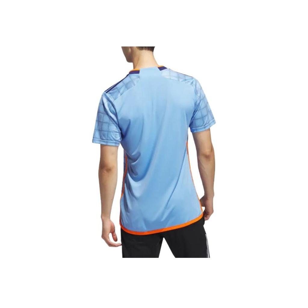 Adidas Letter Pattern Printed Round Neck Short Sleeve T-Shirt Men Tops Light-Blue HI1878