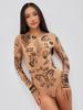 Stylish Women's Sexy Printed Long Sleeve Round Neck High Waist Jumpsuit
