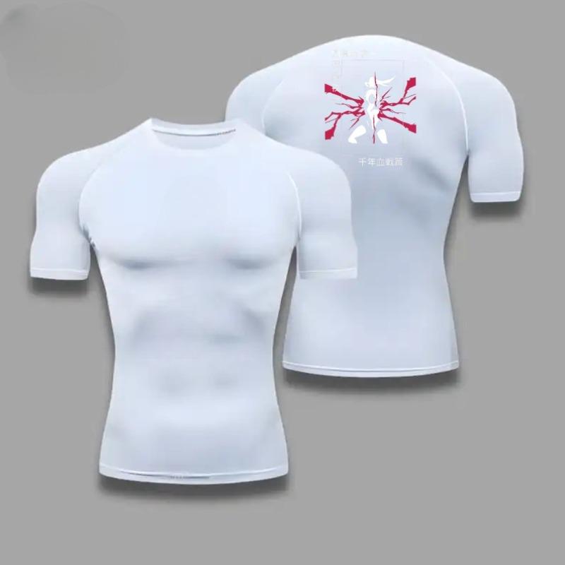 Men Short-Sleeve Compression T-Shirt Breathable Quick-Drying Elasticity Spider Bleach Print Running Cycling Gym Workouts Shirts