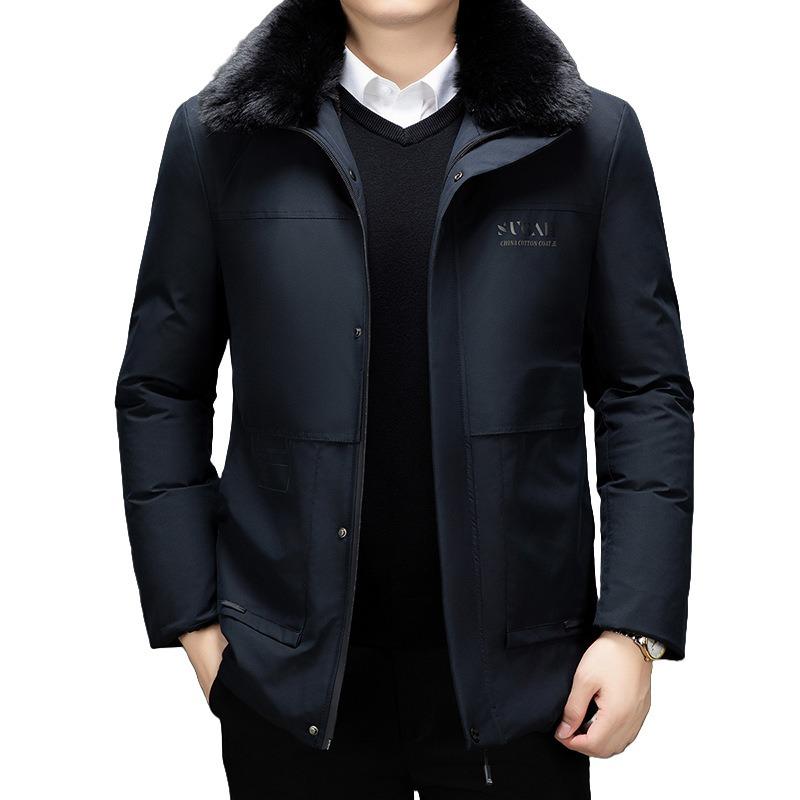 Winter business cotton-padded jacket piled and thickened medium and old lapel collar cotton-padded jacket