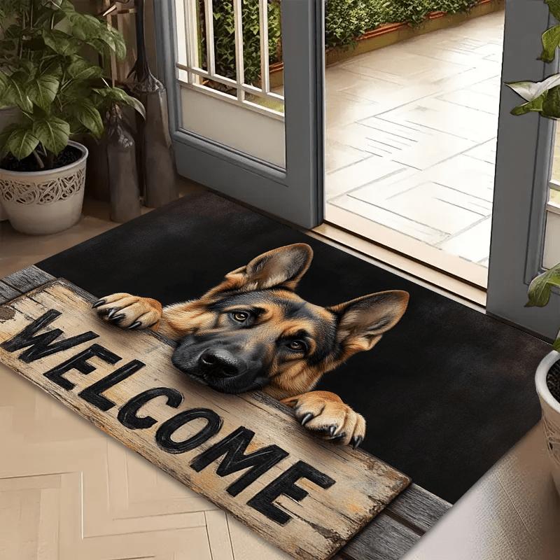 1pc German Shepherd "Welcome" Doormat, Rustic Style Polyester Soft Mat for Home Indoor/Outdoor Entryway Decor, Dog-Themed Design