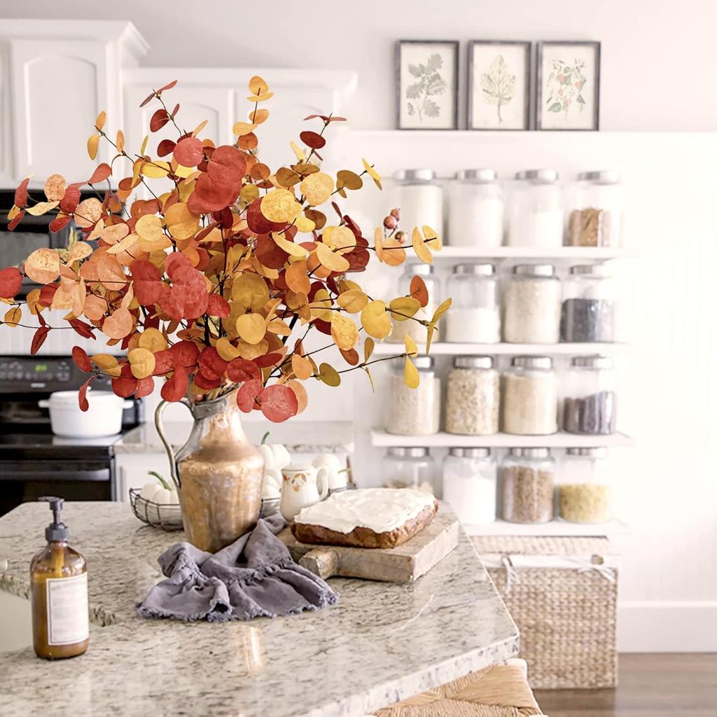 Agusbagli 6 Pcs Artificial Eucalyptus Leaves 28'' Tall Fall Flowers Leaf Greenery Stems Autumn Decorations for Home Wedding Centerpieces Thanksgiving