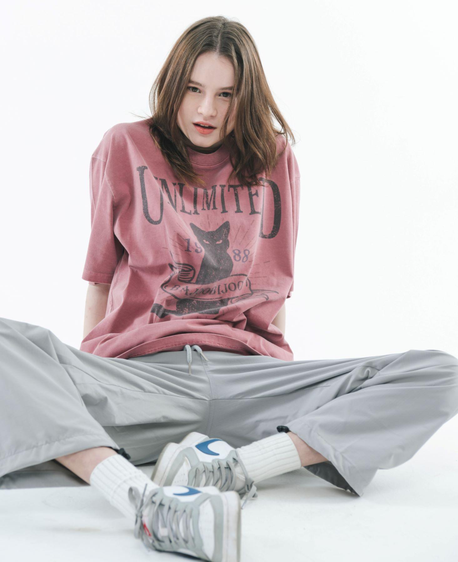 Bajubiju Unlimited Cat Pigment Over Fit Tee [Indigo Pink] L