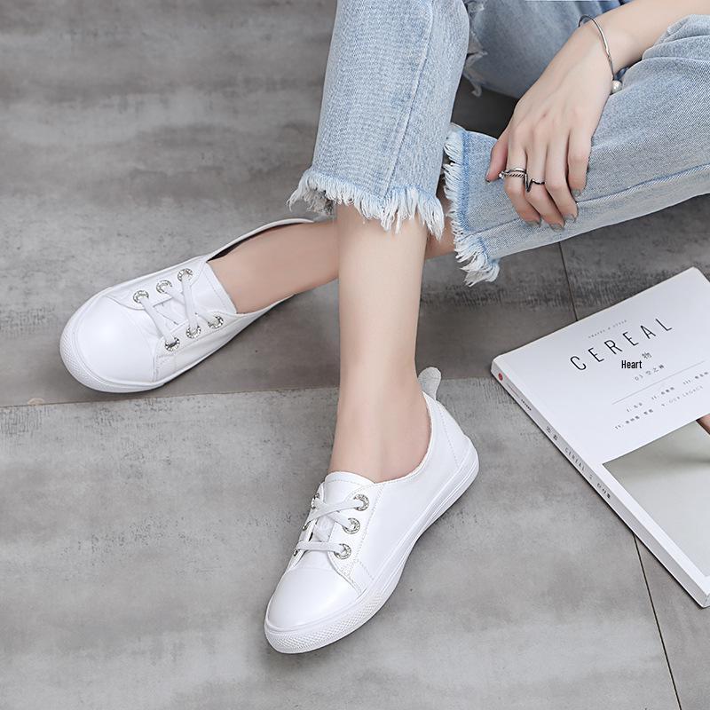 2025 Korean Style Women's White Genuine Leather Flat Casual Shoes