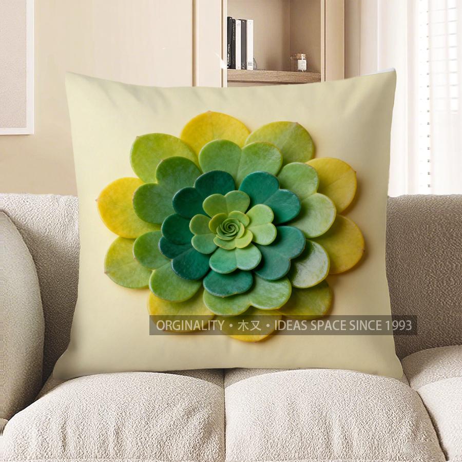

2D Succulent Flower Design Throw Pillow Cover Pattern Cushion Cover Suitable For Sofa Bedroom Car Pillow Cover 40x40cm