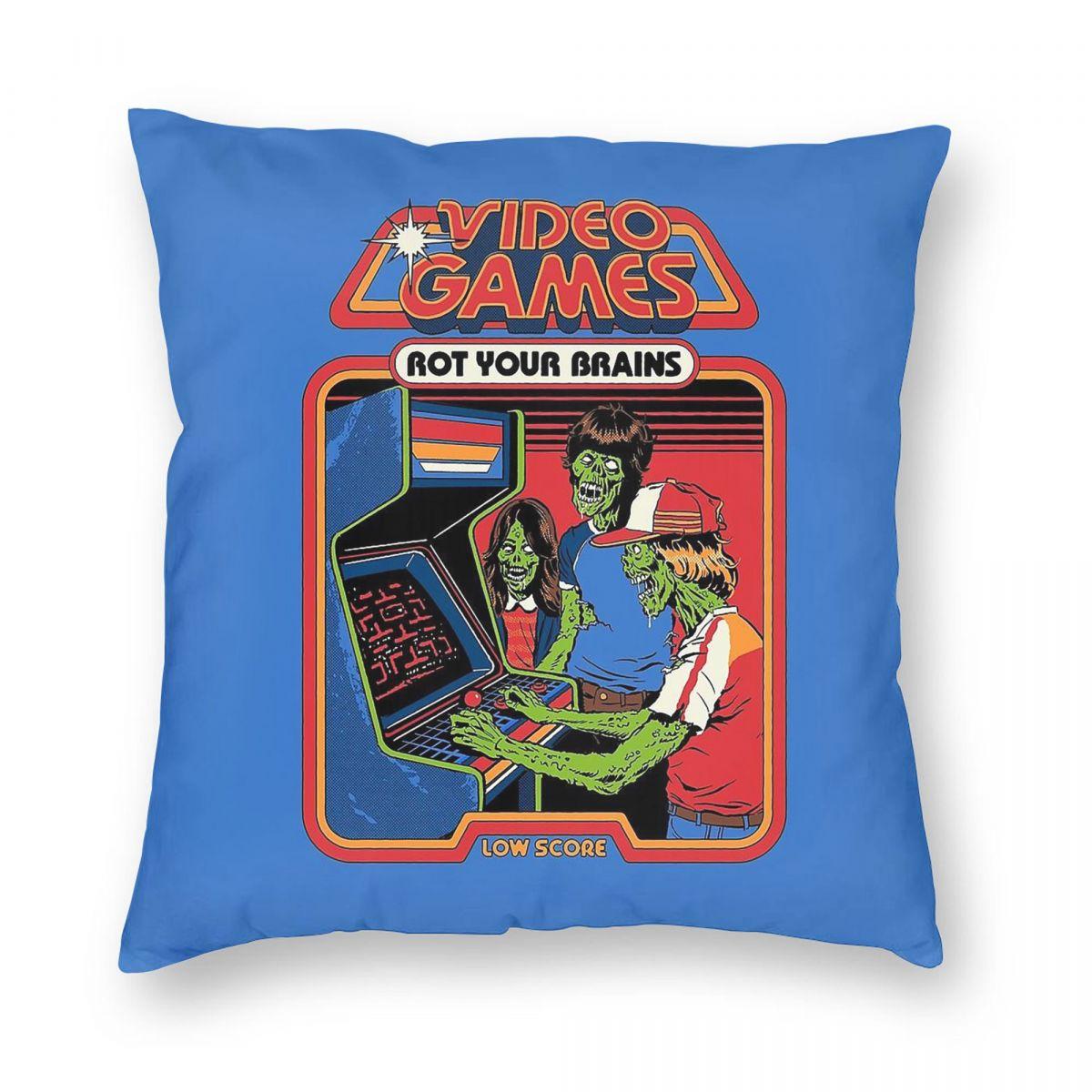 Video Games Rot Your Brains Square Pillowcase Polyester Linen Velvet Zip Decorative Throw Pillow Case Home Cushion Cover x 30x30cm