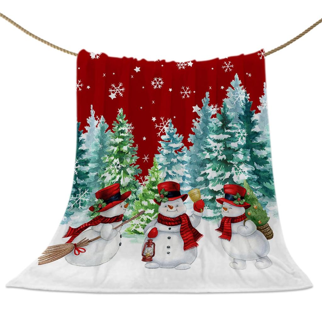 Christmas Snowman Series Digital-printed Polyester Bedroom Velvet Flannel Cover Blanket Fleece Soft Sofa Cover Blankets for Beds