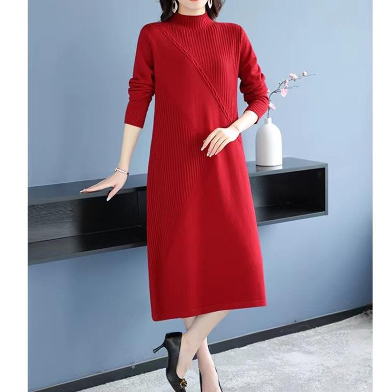 

Женское осенне-зимнее платье-свитер свободного кроя с полувысоким воротником, вязаное платье, длинный свитер, женский свитер 3XL