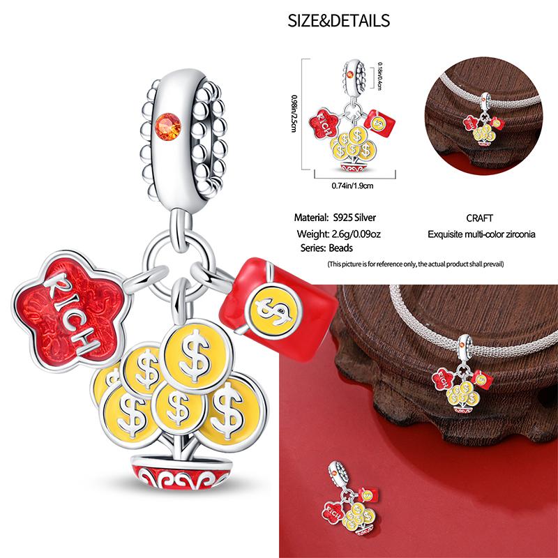 Copper Luck Getting Rich Blessing Pendant Chinese Elements Charms Beaded Fit Original Bracelet Jewelry Women Diy