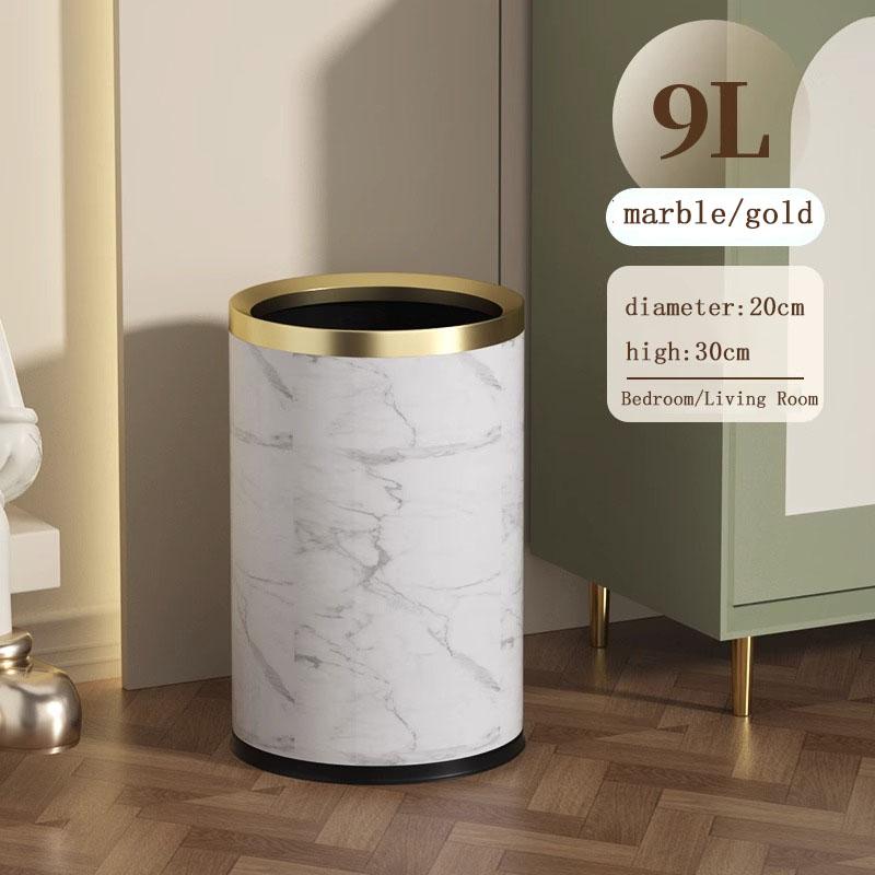 Quality Double Layer Leather Trash Can Metal Beautiful Waste Paper PU Basket Storage Bin for Bathroom  Bed Room