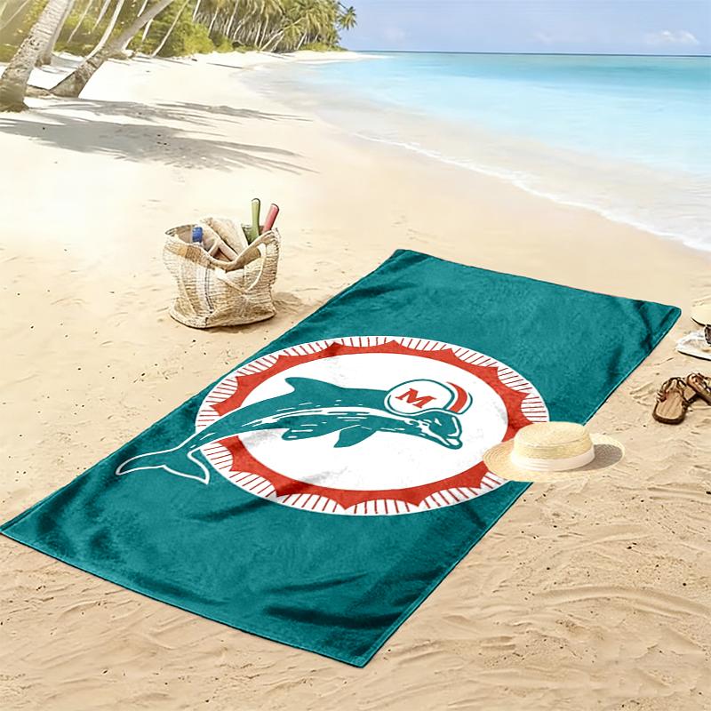 Miami Dolphins Print Beach Towel, Large Soft Quick Dry Towel for Beach Camping Swimming