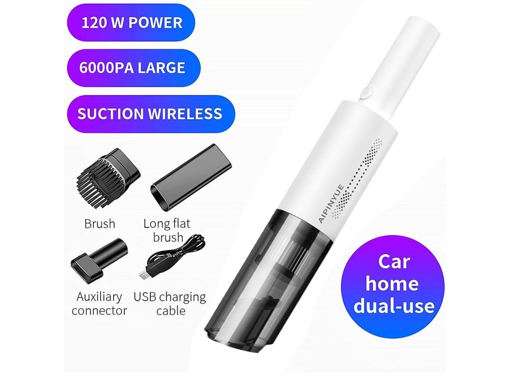 Cordless Handheld Vacuum, 120W 6000Pa – Portable Cleaner for Car Interior-White