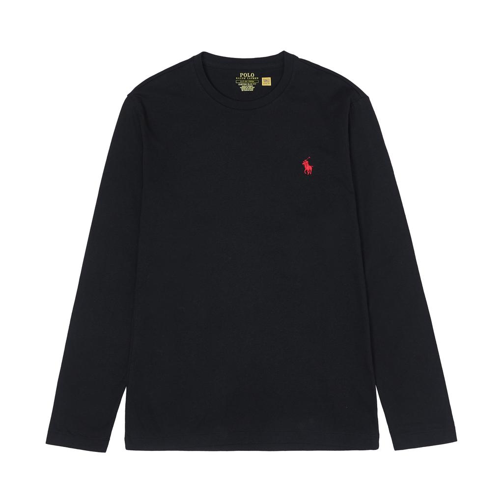 Polo Ralph Lauren Solid Color Logo Embroidered Crew Neck Loose Fit Long Sleeve T-Shirt Men Tops Black 710826193-003