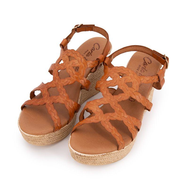 Sandales compensées lanières tressées avec boucle doré Femme CARLA TORTOSA