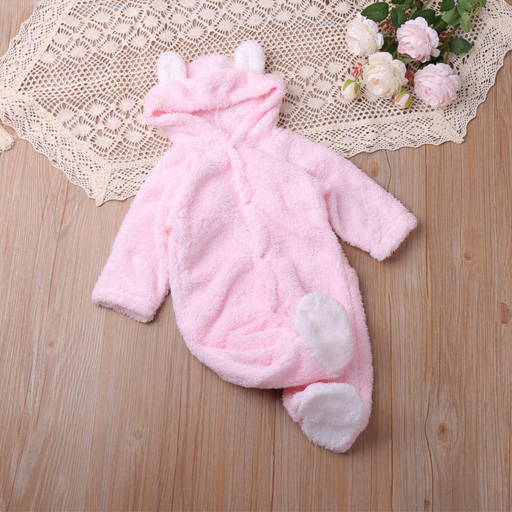 Kids' Coral Fleece Romper - Color Hooded Onesie