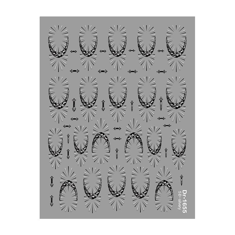 Redanco 5D Embossed Cartoon Nail Art Stickers - Silver French 3D Design (Dr1655)