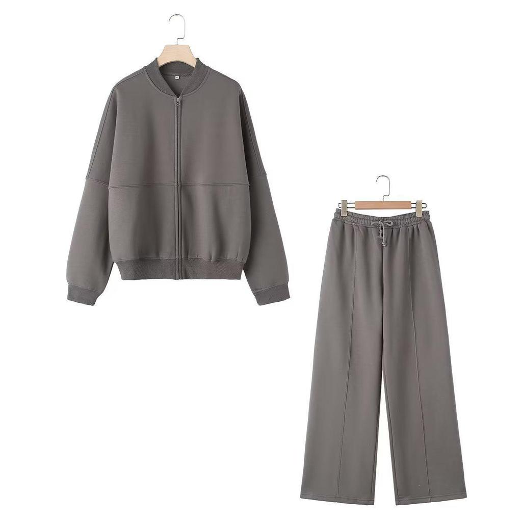 European & American Women's Style Zipper Pilot Jacket Hoodie Set