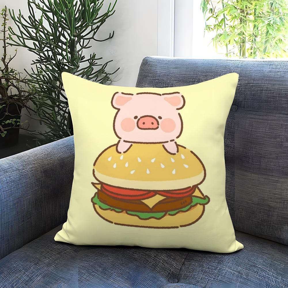 Cartoon Pig Pink L-Lulu Cushion Cover Comfortable Reversible Pillow Cover Ideal for Car Sofa Bedroom & Beyond