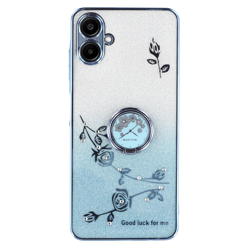 KADEM For Samsung Galaxy A05 4G Case Ring Kickstand TPU Flowers Phone Cover Gradient Glitter