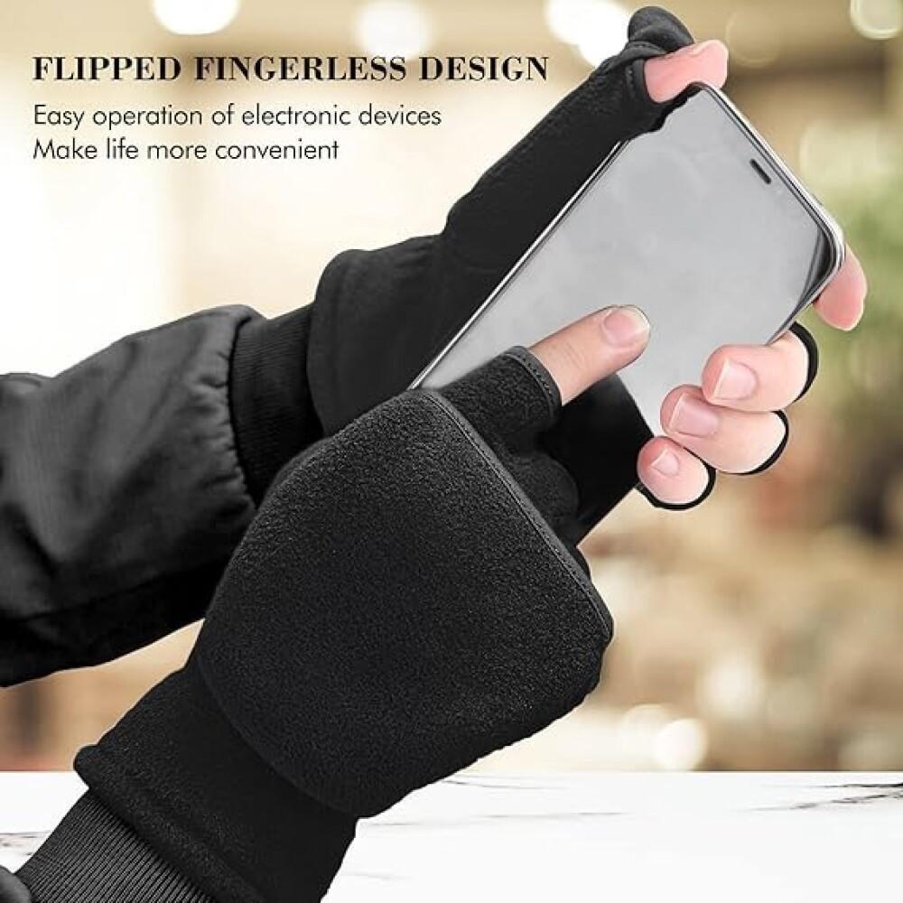 Fingerless Polar Fleece Gloves Mittens Windproof Thermal Anti Slip Touch Screen Gloves for Cycling Driving Hiking