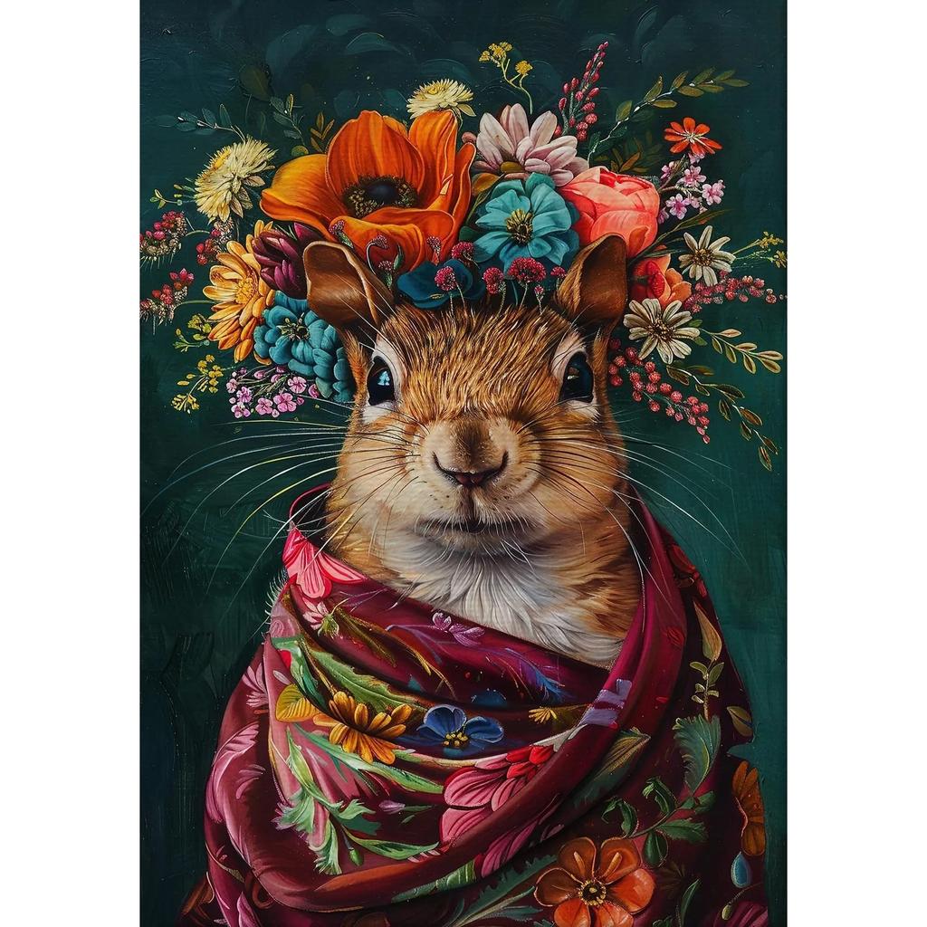 Vintage Maximalist Floral Wild Animal Canvas Painting Lion Owl Peacock Wolf Flower Poster Print Wall Art Picture Home Decor