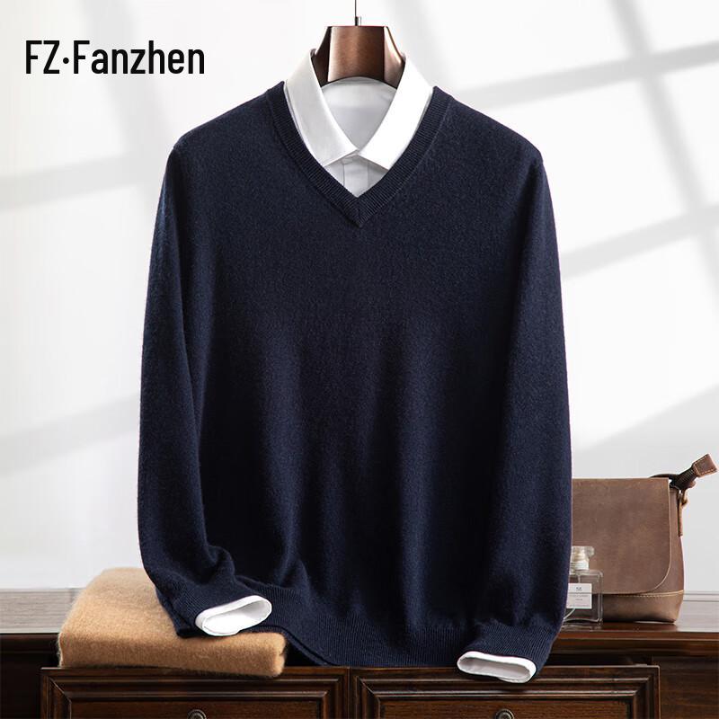 Fanzhen Men's V-Neck Cashmere Blend Sweater