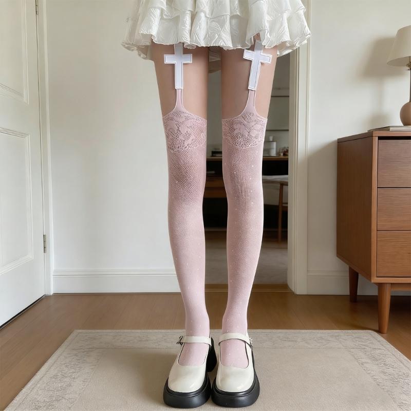Sweet Elegant Women Thigh High Stockings Fashion Thin Hollows Long Tights Women Half Leg Tube Stockings Girl Garter Socks