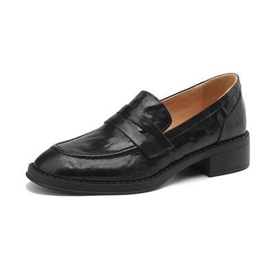 Sheep Leather Round Toe Thick Med Heels Spring Shoes Brogues Big Size 43 Women Pumps