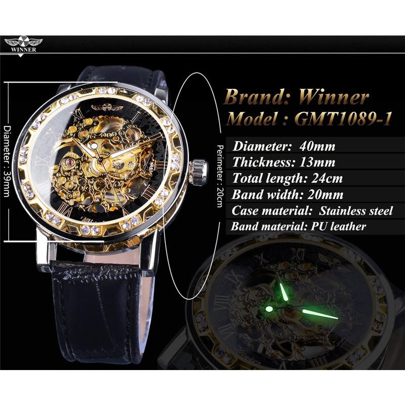 Montre WINNER Mode et Loisirs Classique Populaire Strass Creux Montre Mécanique Manuelle.