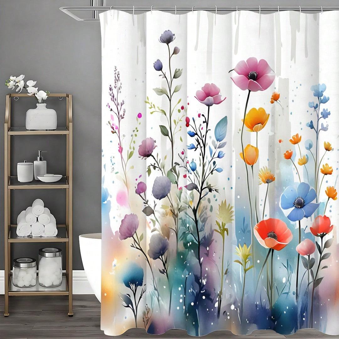 Watercolor Floral Shower Curtain: Embrace the Artistic Design, Soft Fabric, and Vibrant Vibes for Your Inspiring Bathroom W90XH180cm
