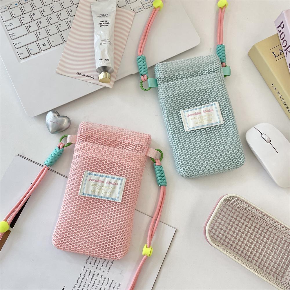 Small Fresh Mesh Mobile Phone Storage Bag Women's New Summer Sweet Lanyard Mobile Phone Bag Messenger Bag