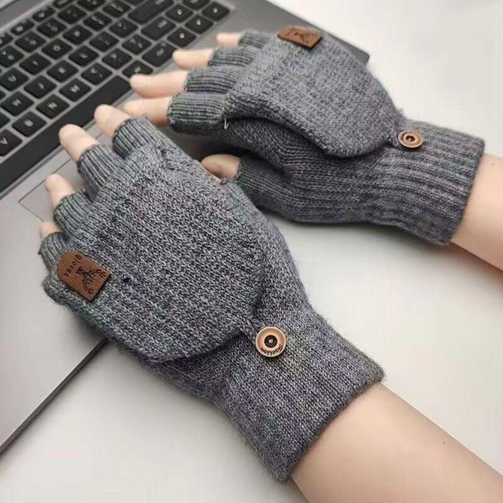 Thick Fingerless Gloves Solid Color Half-finger Gloves Soft Men Wool Mittens  Student