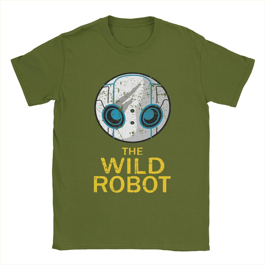 The Wild Robots Vintage Men T Shirt Cartoon Fiction Novelty Tee Short Sleeve Crew Neck T-Shirt 100% Cotton Plus Size Clothes