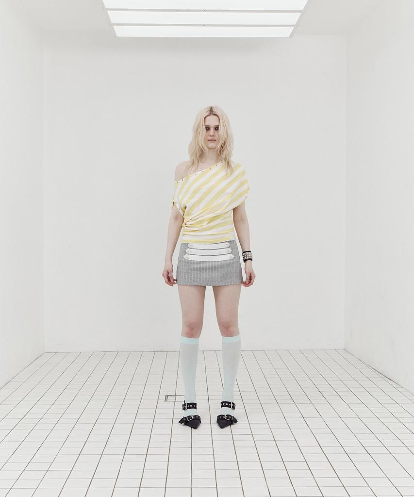 SETUP-EXE Stripe Eyelet Drape Top / Yellow