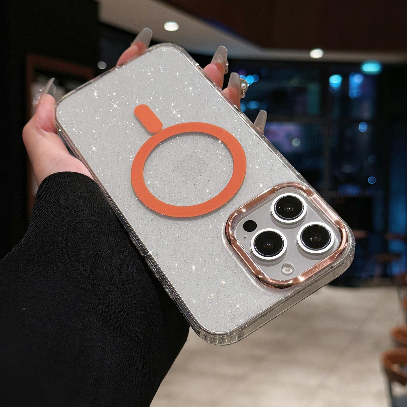 

For iPhone 16 Pro Case Compatible with MagSafe PC+TPU+Acrylic Anti-Drop IMD Phone Cover Orange