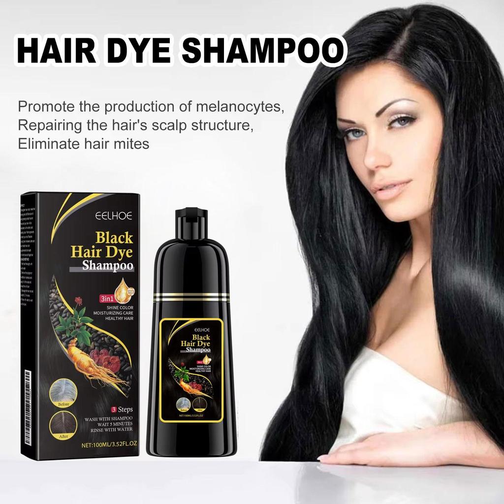EELHOE Black Hair Dye Shampoo 3 In 1  Darkening Deep Nourishing Black Hair Dye Shampoo Natural Organic Herbal
