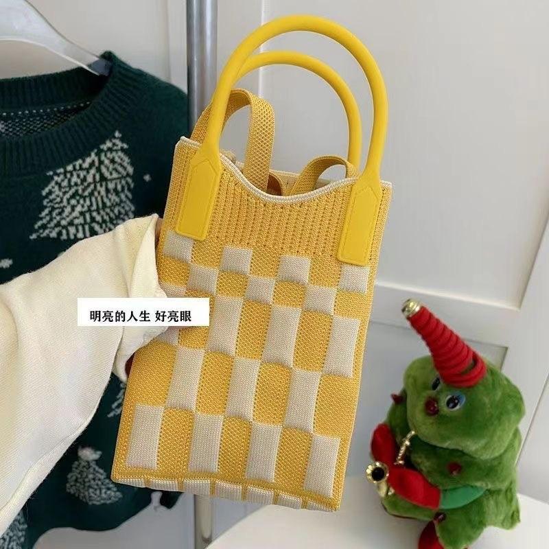 Sommer Damen Niedliche Mini-Tasche Vielseitige Mode Handytasche Cartoon Gestrickte Handtasche Umhängetasche Umhängetasche