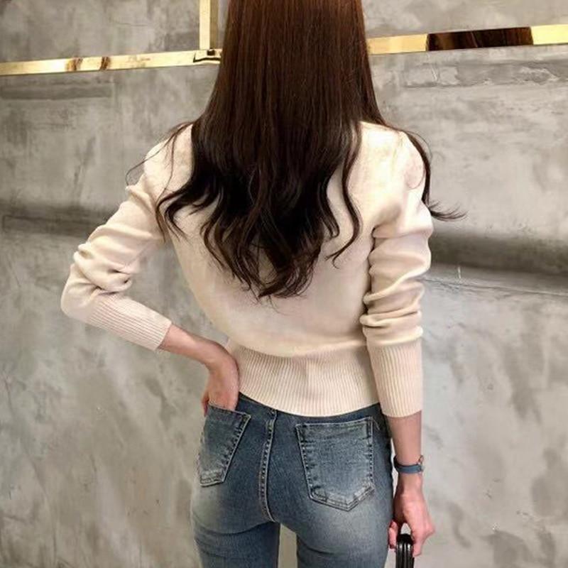 Pletený svetr Cardigan Dámské Podzimní Dlouhý rukáv Krátký kabát Móda Ležérní Korejský Single Breasted Slim Top Pull Femme 17375