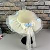Straw hat women's summer streamer flower lace bow sun hat seaside beach UV protection sun hat