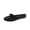 Fashion 2025 Shiny Sequin Slippers Women's Retro Style Flat Bottom Butterfly Knot Casual Summer Sandals Half Slip On Shoes