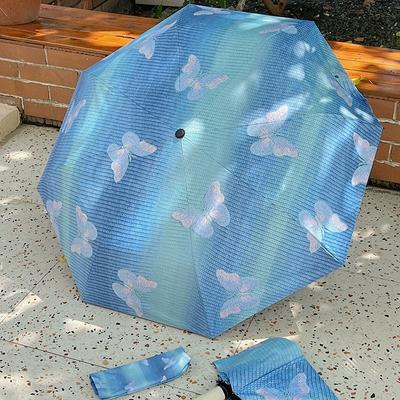 Dopamine Butterfly Automatic Umbrella Ice Blue Gradient High-value Dual-purpose Umbrella for Rain Sunshine.