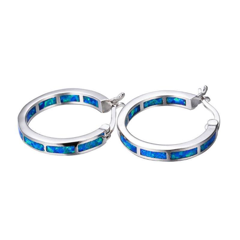 Boucles d'oreilles créoles rondes en opale colorée en forme de C
