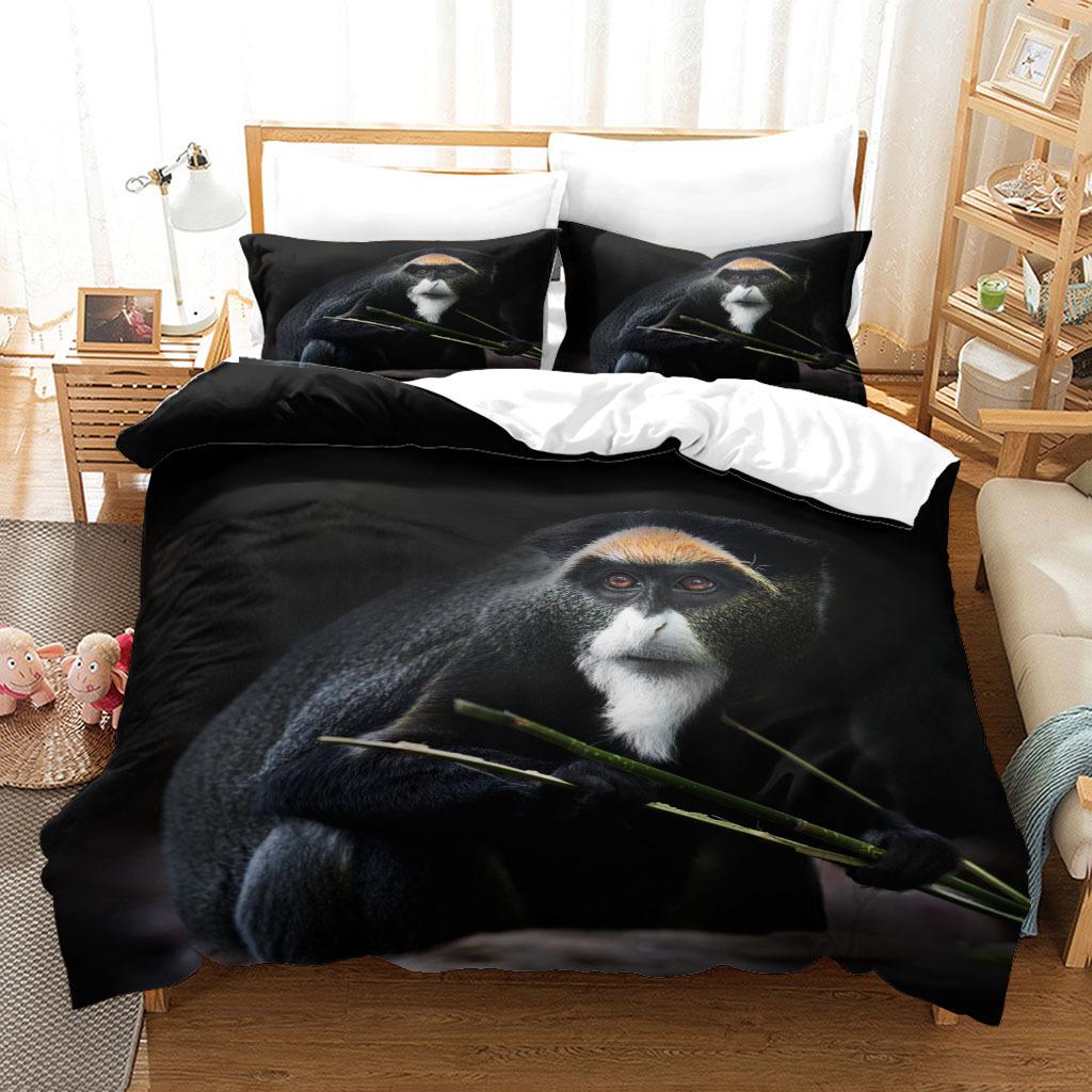 Schimpansen-Bettbezug, Kingsize-/Queensize-Bettwäscheset mit Wildtiermotiven für Kinder, Jungen und Teenager, Affenmonster-Bettbezug, braun