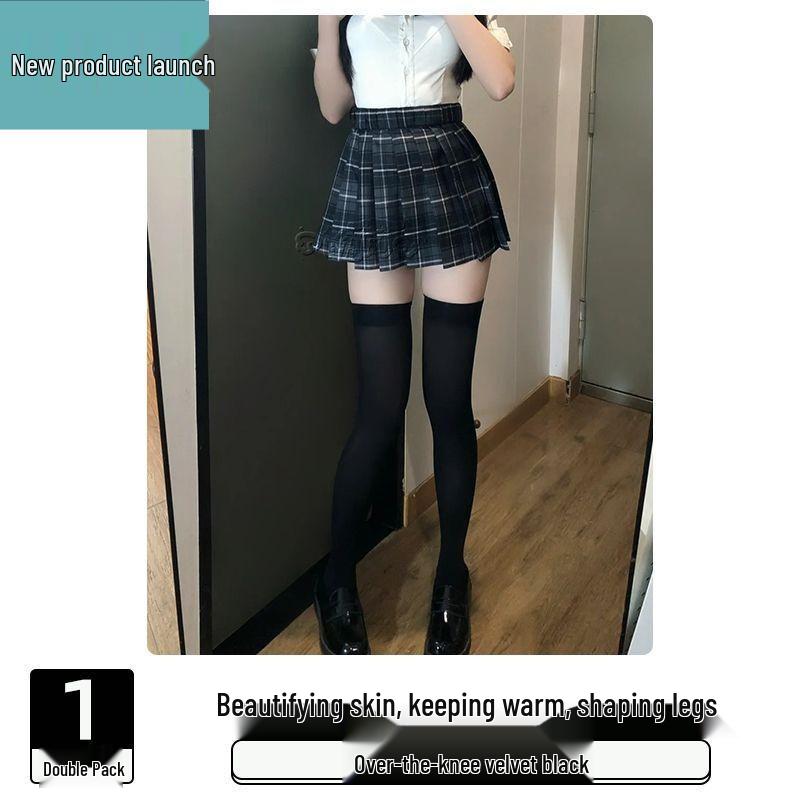 Meias-calças Veludo Preto Fosco 80D Femininas - Meias Cinza Nude Anti-Puxões para Primavera e Outono