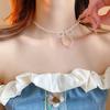 Sweet imitation pearl crystal woven bow collarbone necklace super fairy niche high-end choker necklace