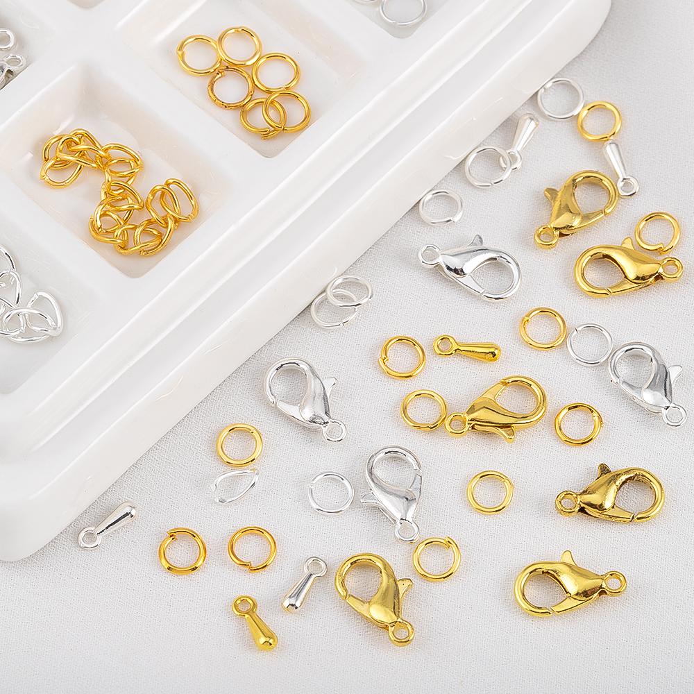 200pcs/Box Lobster Clasp Jump Rings Extension Chain Water Drop End Pendants Connector Chain Charm Kit for DIY Jewelry Findings