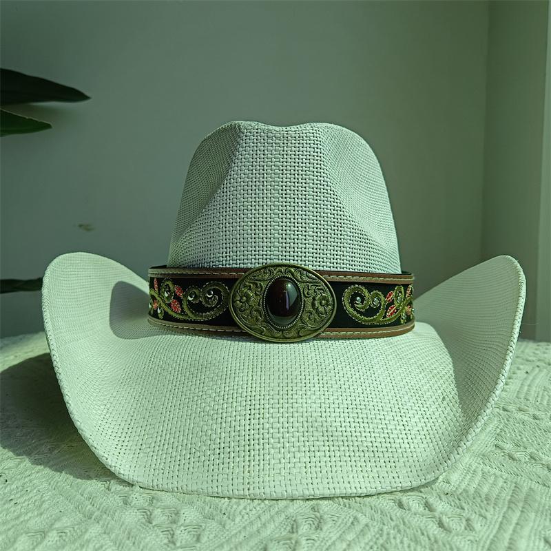 Western Cowboy Straw Hat Embroidery Applique 2025 Cowboy Hat Men and Women Sun Hat Summer Brim Hat Sombrero